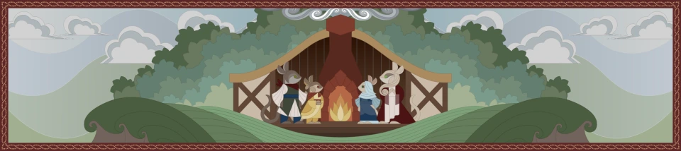 Ruuna and her companions gathered at the hearth in Fallen Peak
